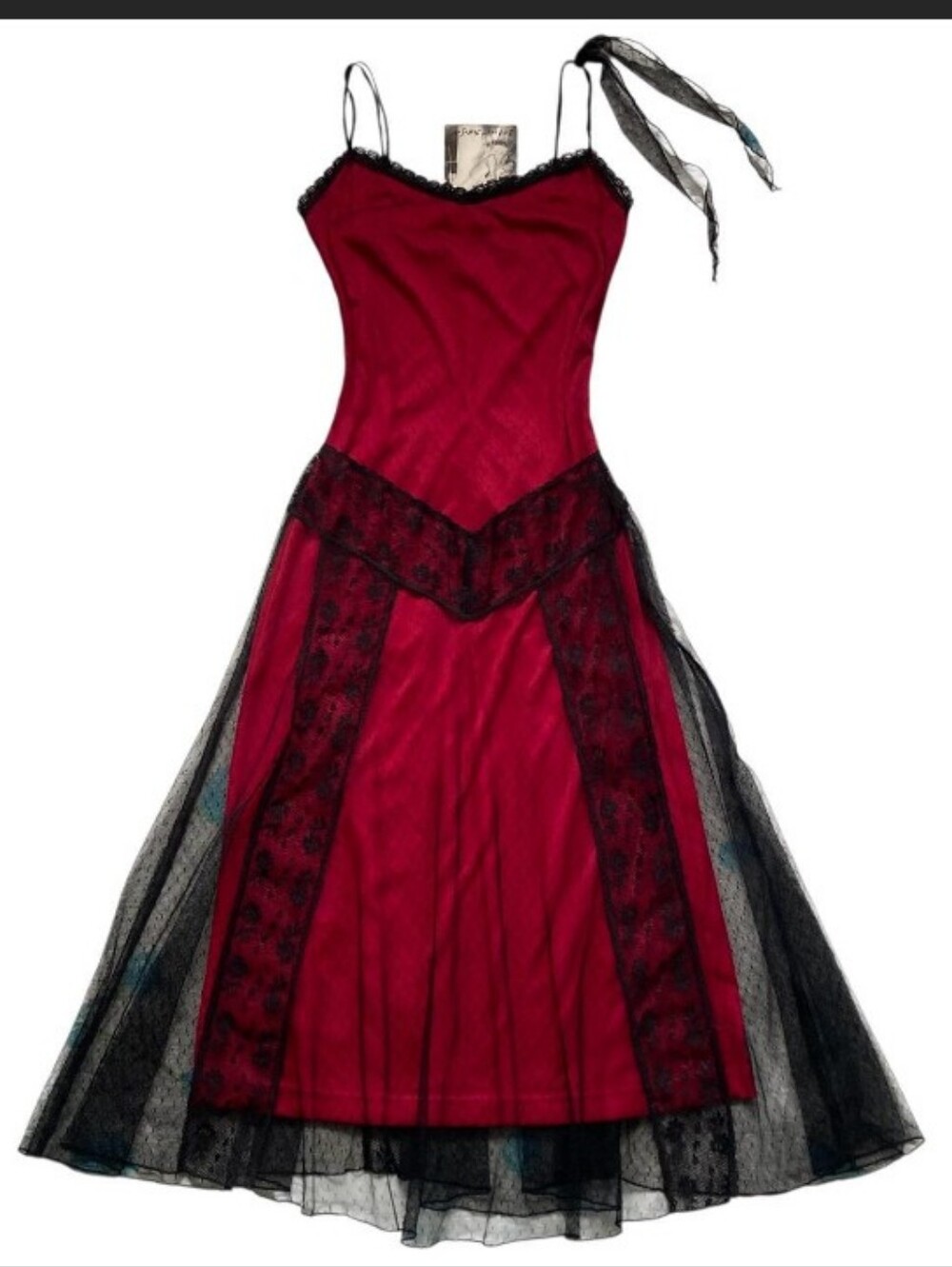 Betsey Johnson Red and Black Lace Midi Dress